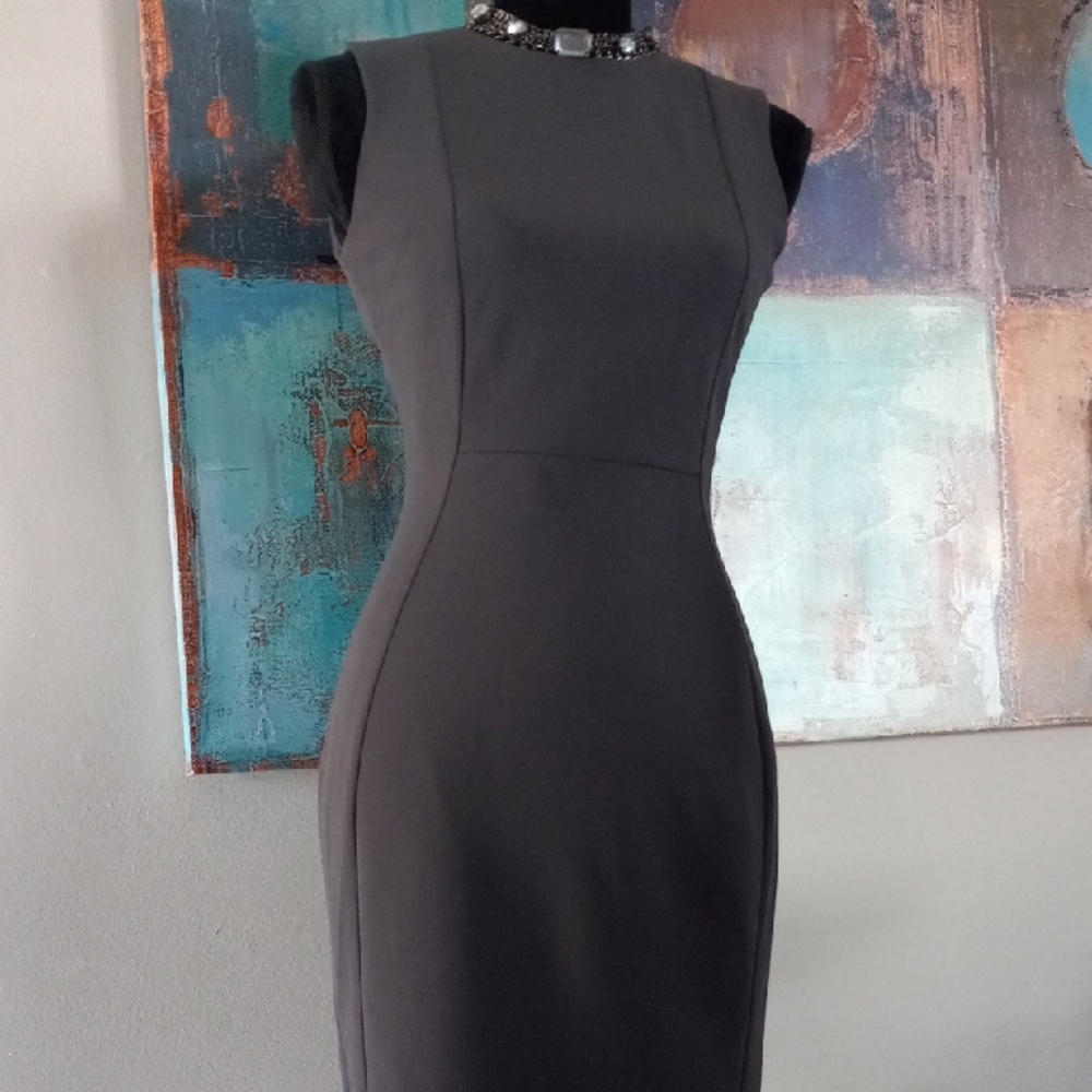 Calvin Klein Charcoal Grey Sleeveless Midi Dress Bodycon Dress Size 2 - Picture 4 of 14